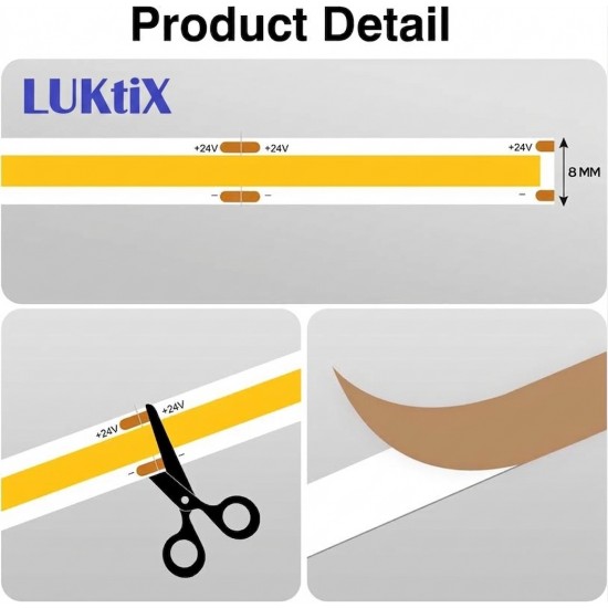 LUKtiX LK-UK10M4 COB LED ΤΑΙΝΙΑ 24V 8MM 320D 12W/M 4000K 900 LUMENS - 10M