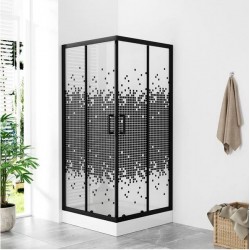 ΚΑΜΠΙΝΑ ΝΤΟΥΖΙΕΡΑΣ ΤΕΤΡΑΓΩΝΗ ΜΕ ΣΥΡΟΜΕΝΗ ΠΟΡΤΑ 90x90x180cm - ΜΑΥΡΗ